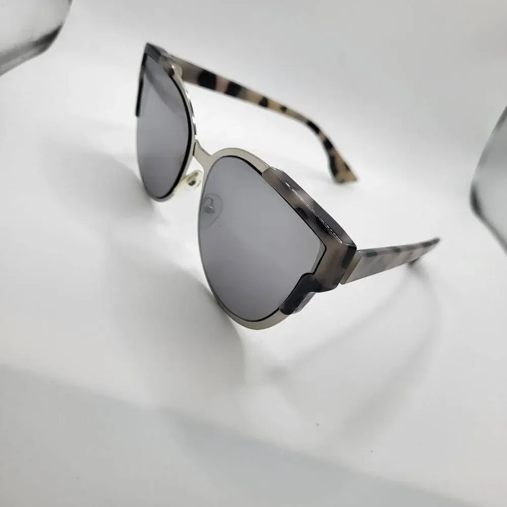 Mirrored Cat Eye Sunglasses with Marbled Frame